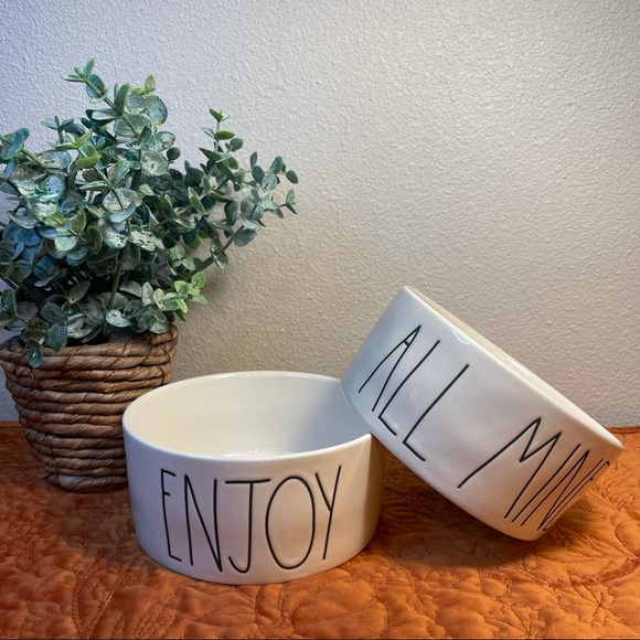 NWT - RAE DUNN "ENJOY & ALL MINE" 6-inch Pet Bowl Set - Picture 2 of 8